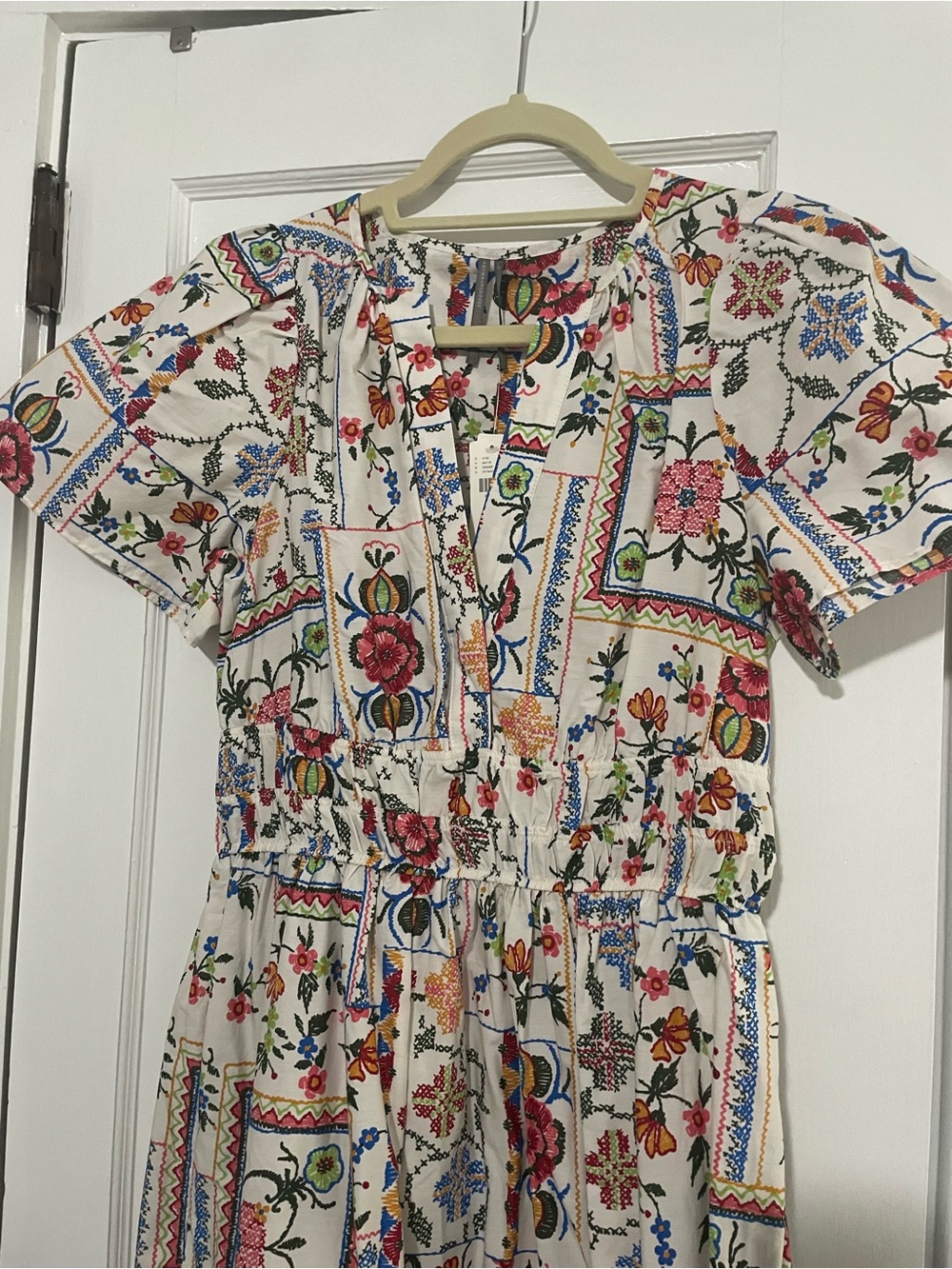 Anthropologie The Somerset Maxi Dress White Floral and Tile Print - Picture 5 of 6
